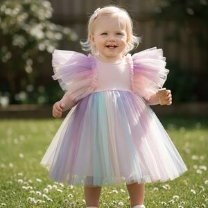 NWT Lola + The Boys Pastel Rainbow Tulle Dress 1yr